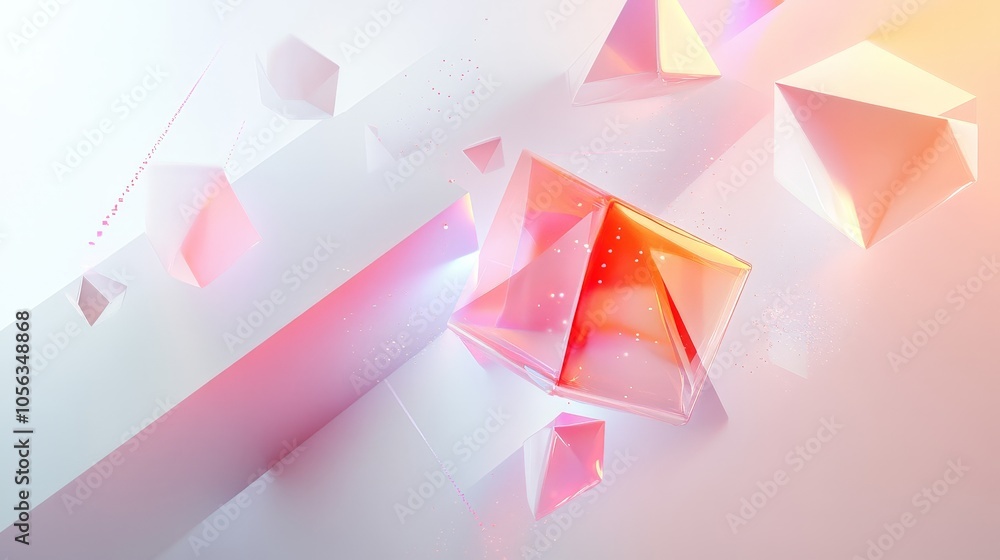 Poster abstract geometric shapes with light technology elements on a white background