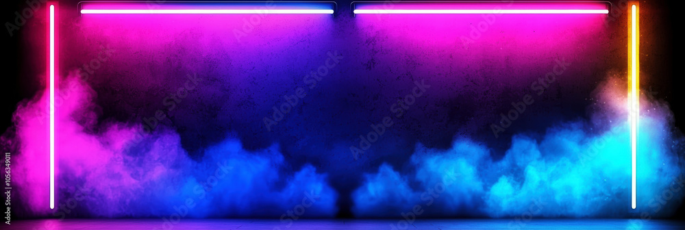 Poster neon rays with bokeh effect in a blurred background