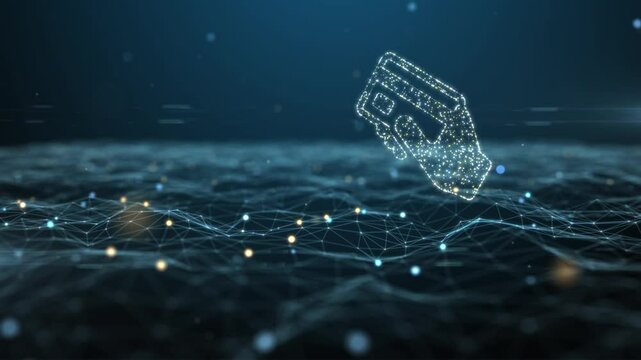 Online payment, tap and pay credit card network point grid background