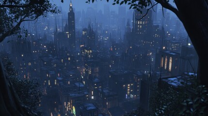 Obraz premium Nighttime Cityscape with Skyline and Urban Lights