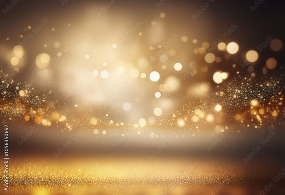 Poster a dark background with a wave of glittering gold light that fades into soft bokeh.