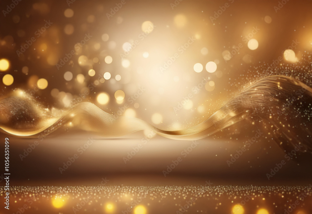 Poster a shimmering golden background with soft, blurred lights and flowing lines, creating a luxurious and