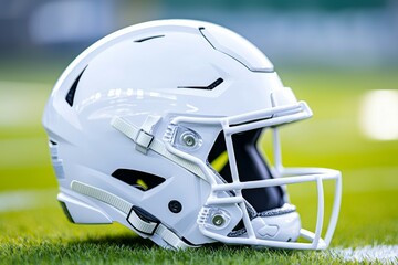 Fototapeta premium American football helmet. Backdrop with selective focus and copy space for text