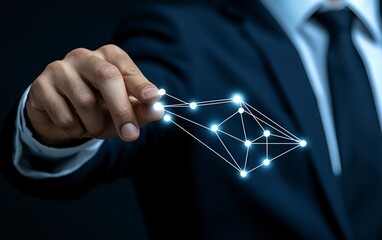 Businessman Connecting Digital Nodes with Technology
