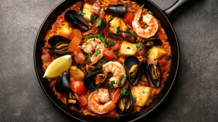 Vibrant Seafood Paella with Shrimp and Mussels