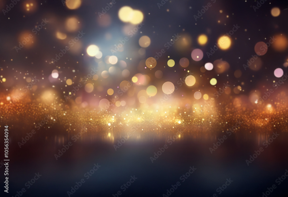 Poster a dark background with a burst of colorful bokeh lights and shimmering glitter.