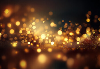 A dark background with out-of-focus golden lights scattered throughout.