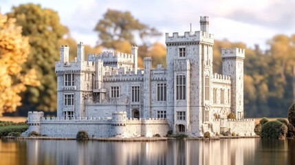 Obraz premium Artistic representation of Leeds Castle Mansion architecture on a white surface, highlighting the grandeur of its castle building