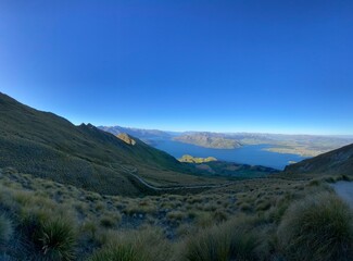 Beautiful landscapes of Lake Wanaka from Mount Roy, Roys Peak, Wanaka, South Island, New Zealand....