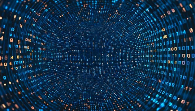 streaming binary code flowing through a futuristic digital tunnel