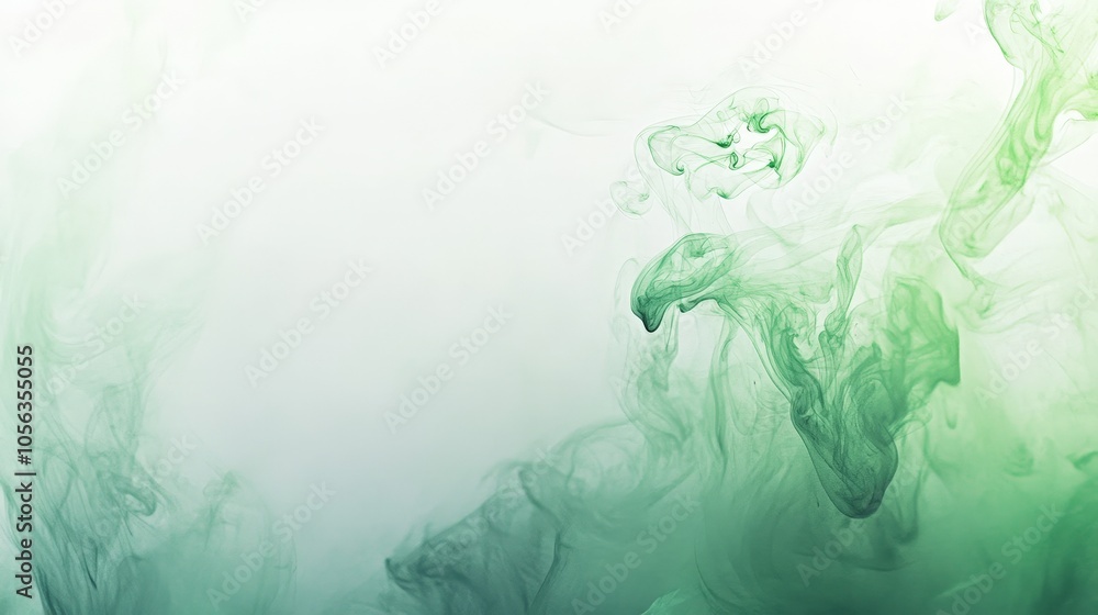 Poster artistic white backdrop displaying green mystical smoke transitioning into dynamic flame designs, cr