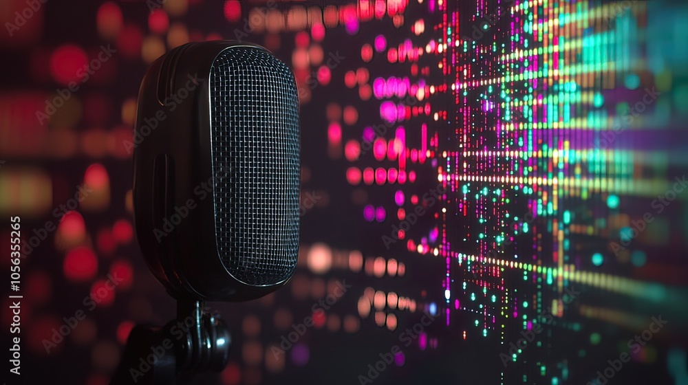 Poster A Close-up of a Microphone Against a Colorful Background