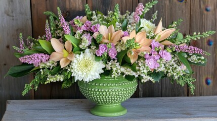 Charming Floral Arrangement in Green Vase