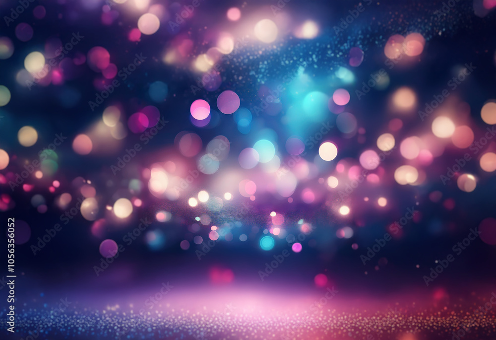 Poster a blurred background of colorful lights with a hint of sparkle in the foreground.