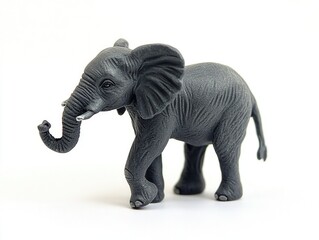 Obraz premium Gray toy elephant figurine on white background, elephant toy for display, collectible miniature