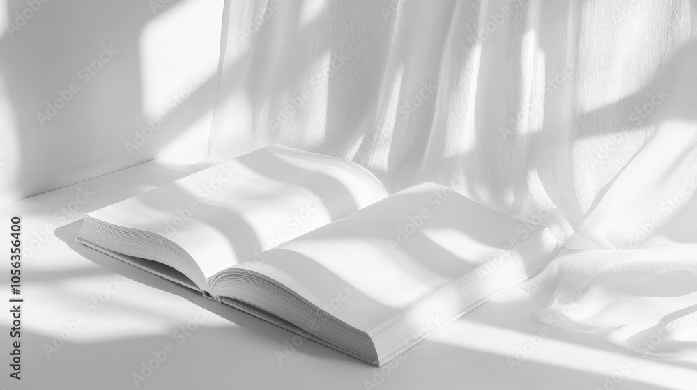 Poster artistic white backdrop with a diary page spread, emphasizing the smooth texture and organized desig