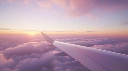Obraz premium Sunset View from Airplane Wing Above Clouds