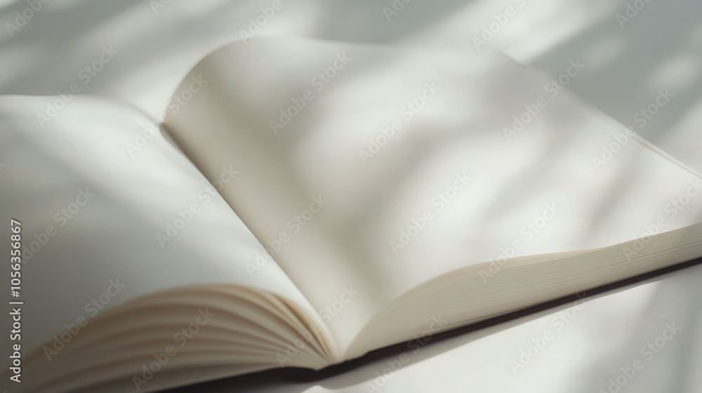 Poster artistic white backdrop with an open diary page, highlighting the smooth texture and neat organizati