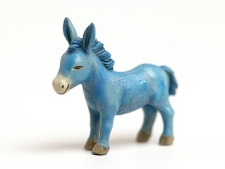 Fototapeta premium Blue Toy Donkey Figurine with Realistic Details on White Background 