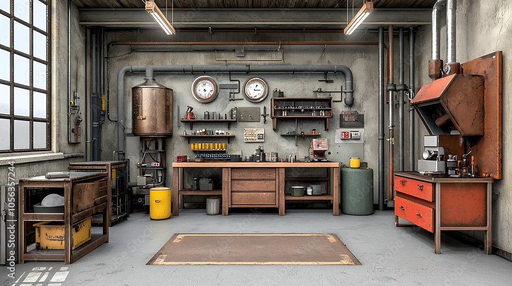 Aufkleber exploring the intricacies of an industrial workshop a glimpse into a well-equipped space for craftsm