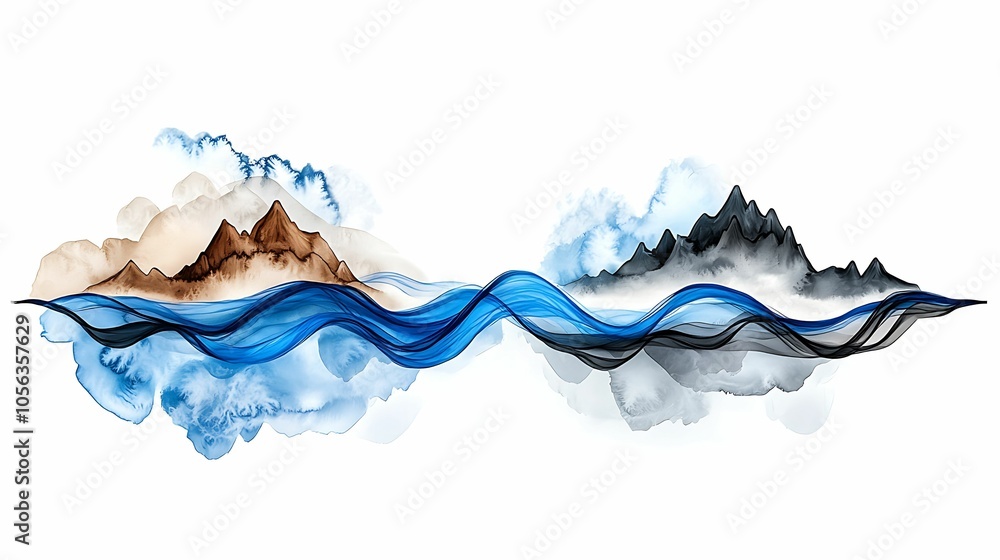 Aufkleber abstract mountain landscape with flowing water and soft clouds in harmonious colors creating a seren