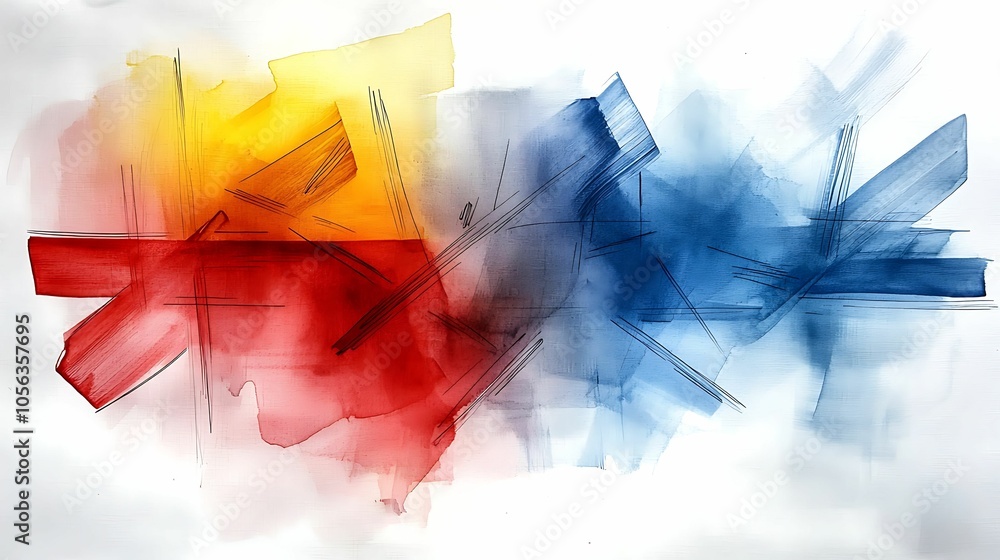 Poster vibrant abstract expression of colorful brush strokes exploring the harmony between warm and cool to