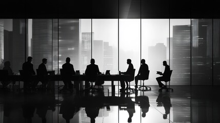 Silhouettes of Business People in a Meeting