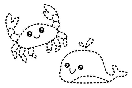 Sea Animal Tracing Line for Pre School Children. Handwriting Learning Education