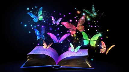 Enchanted Pages: A Fantasy Book's Luminous Butterfly Wonderland