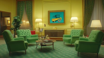 Vintage Stylish Living Room with Green Furniture