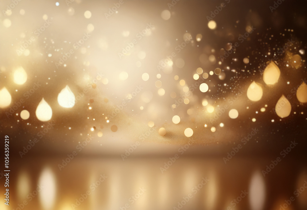 Poster an abstract background with a soft, blurred golden glow and sparkling bokeh lights. the golden light