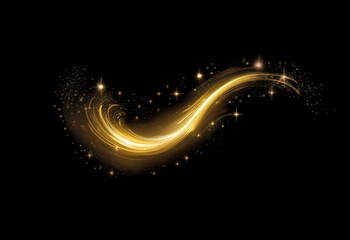 A glowing golden streak of light with sparkles, set against a dark background.