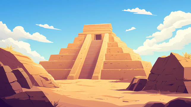 A great ziggurats with hanging gardens of babylon. Sumerian Ziggurat. Illustration