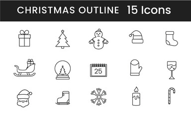 Minimalist Christmas Outline Icons, Festive and Modern Holiday Symbols