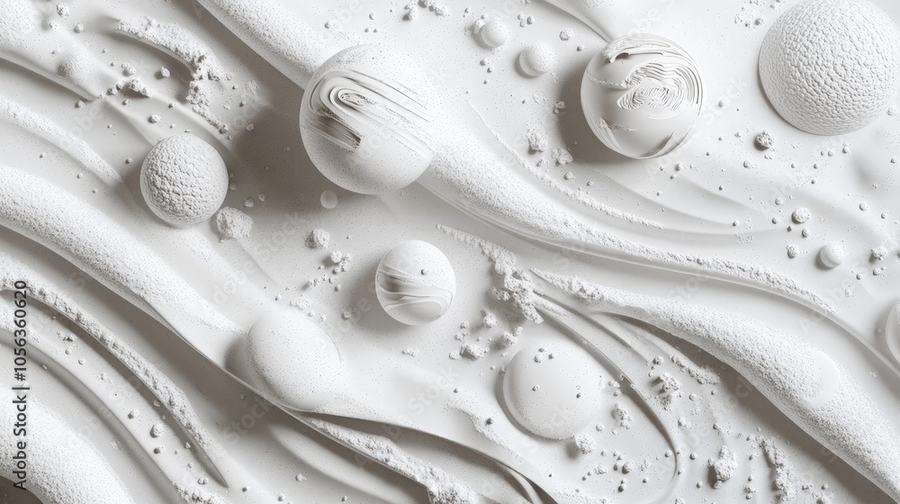 Aufkleber artistic white surface featuring 3d galaxy png cut-out elements, emphasizing the depth and detailed 