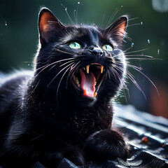 Black cat on the roof지붕위에 있는 검은 고양이 Generative AI