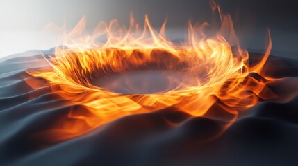 Artistic white surface featuring a vivid, circular fiery energy design, with pulsating flames and dynamic lines creating an energetic visual effect