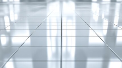 Glossy Tile Floor with Reflections in Modern Space