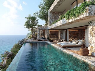 Obraz premium Modern Cliffside Villa with Infinity Pool and Ocean View