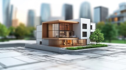 Modern House Model on Blueprint
