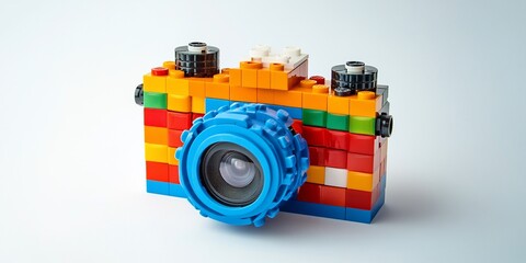 Fototapeta premium Colorful toy camera built from colorful blocks.