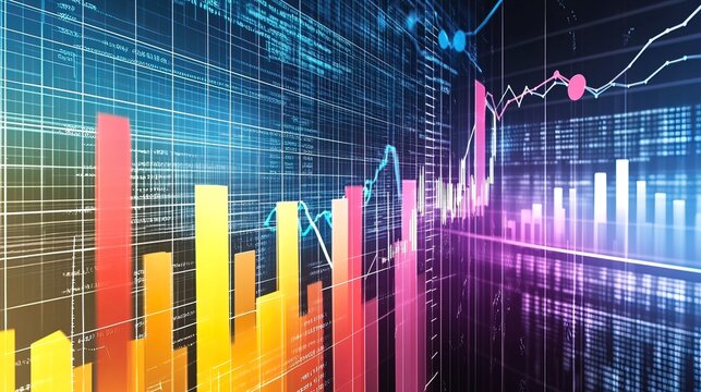 Abstract Financial Data Visualization with Bar Charts and Lines