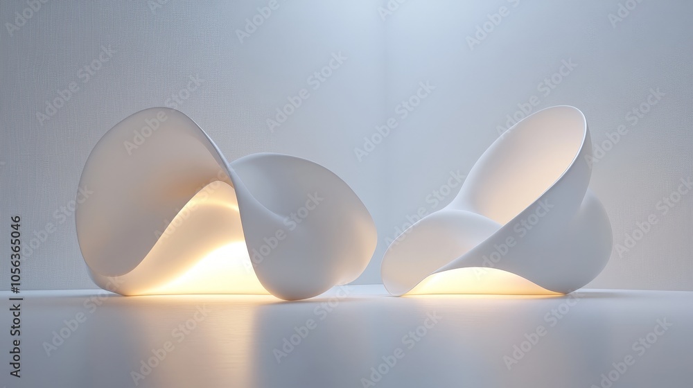 Poster bright abstract shapes illuminated by light on a pristine white backdrop