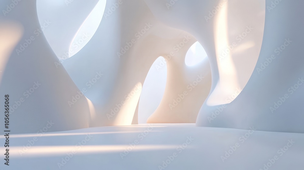 Poster bright abstract shapes illuminated by light on a pristine white backdrop