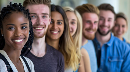 Fototapeta premium Happy International Group: A diverse group of smiling people, showcasing global unity and happiness.