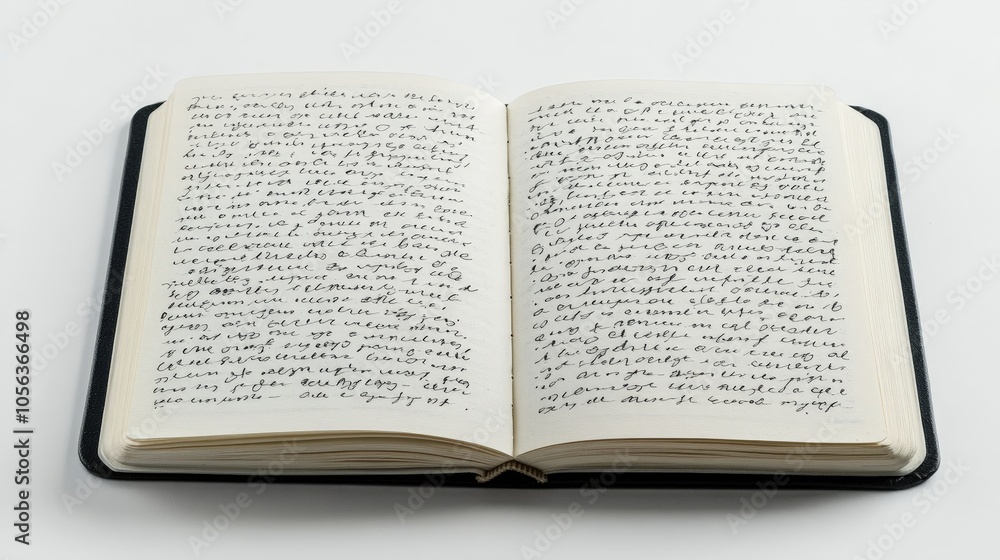 Poster clean white backdrop displaying a diary page filled with text, focusing on the elegant design and re