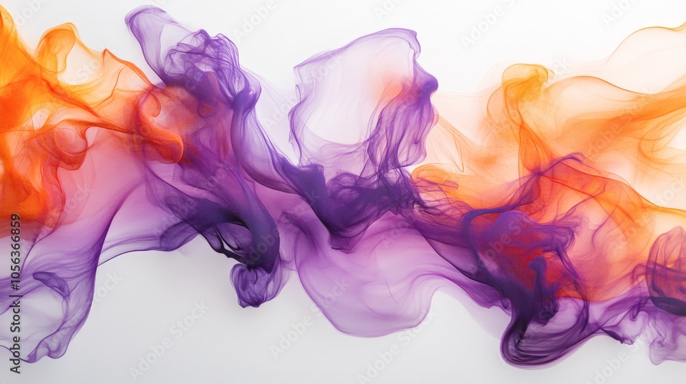 Poster clean white backdrop featuring dynamic purple and orange flames, creating a striking and vibrant vis