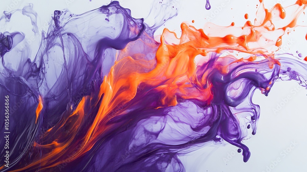 Poster clean white backdrop featuring dynamic purple and orange flames, creating a striking and vibrant vis