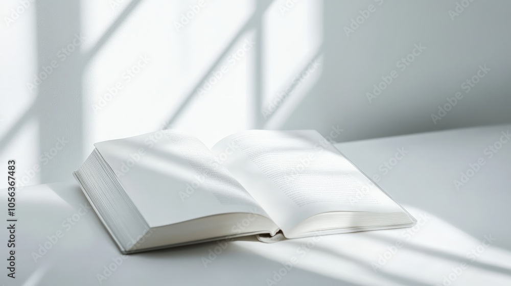 Poster clean white backdrop showcasing an open diary page, emphasizing its neat sections and classic book d