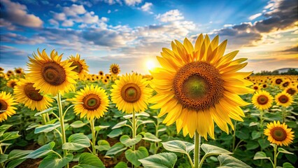 Beautiful sunflowers blooming in a natural field setting, sunflowers, bloom, field, yellow, petals, nature, beauty, vibrant